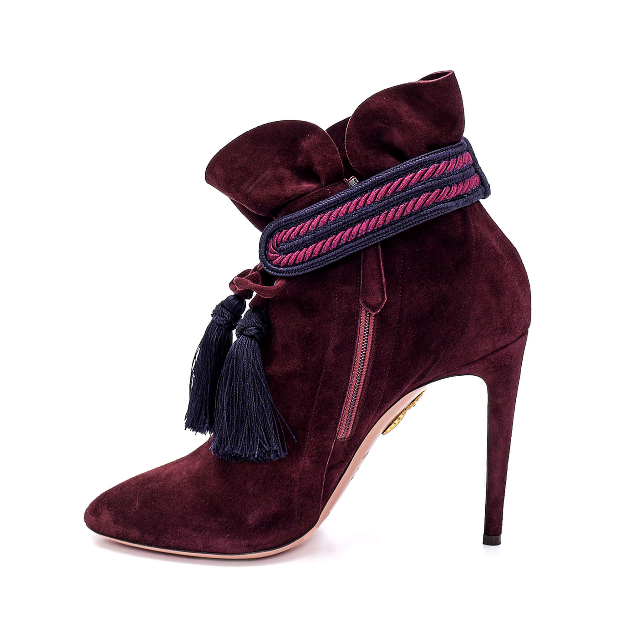 Aquazzura - Maroon Suede Tassel Shanty Booties